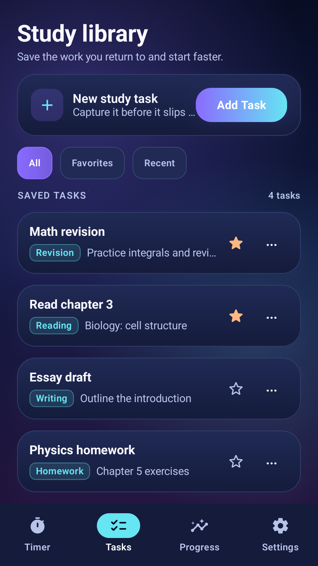 EduFocus Timer study task library