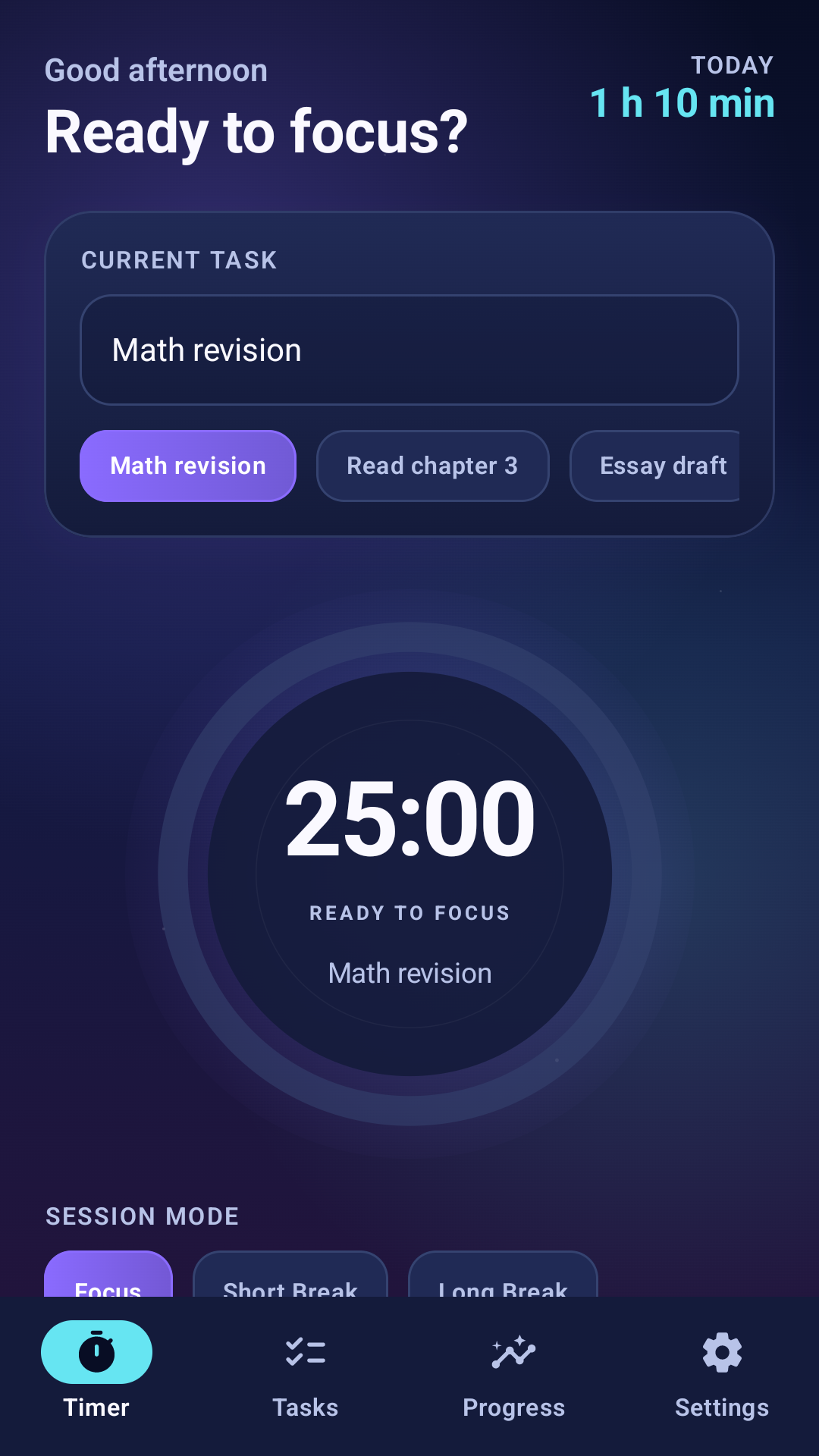 EduFocus Timer 25-minute focus screen